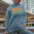 thumbnail image 2 of Life Is Better at the Beach, Groovy Retro Wavy Text Merch Gift, Light Blue Hooded Sweatshirt or Hoodie, XL, 2 of 5