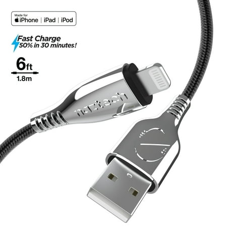 UPC: 0633755154959 | Naztech Titanium USB to MFi Lightning Braided Cable 6ft