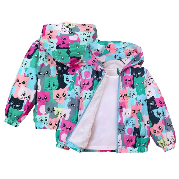 KYAIGUO 2-7T Girls Spring Cartoon Jackets Coats for Toddler Kids Autumn Longsleeve Zip-Up Outwears Fleece Blouse with Hoodie