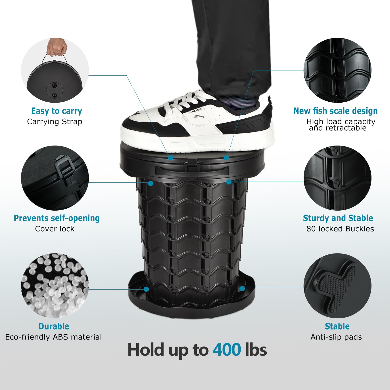 BEFUNZL Foldable Portable Camping Toilet, Height Adjustable 2.95 inches~13.58 inches, Comes with Waterproof Storage Bag and 15 Garbage Bags, Camping Toilet bearing 450 pounds