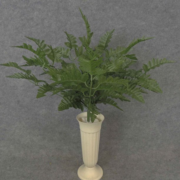 1 Pc, 16 Inch Tall Artificial Leather Leaf Fern Bush Features 12 Stems