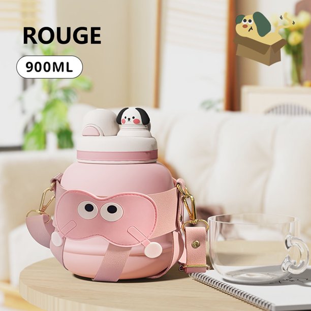 Fiudx Ofertas relámpago Vaso Big Belly, vaso térmico para niños, auriculares, vaso térmico con forma de oso, vaso bonito y con pajita, compacto y portátil