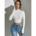 thumbnail image 3 of Women Long Sleeve Crop Tops Mock Turtle-Neck Tops Zip Up Crop Top for Women Fitted Cropped Shirts Trendy White M, 3 of 7