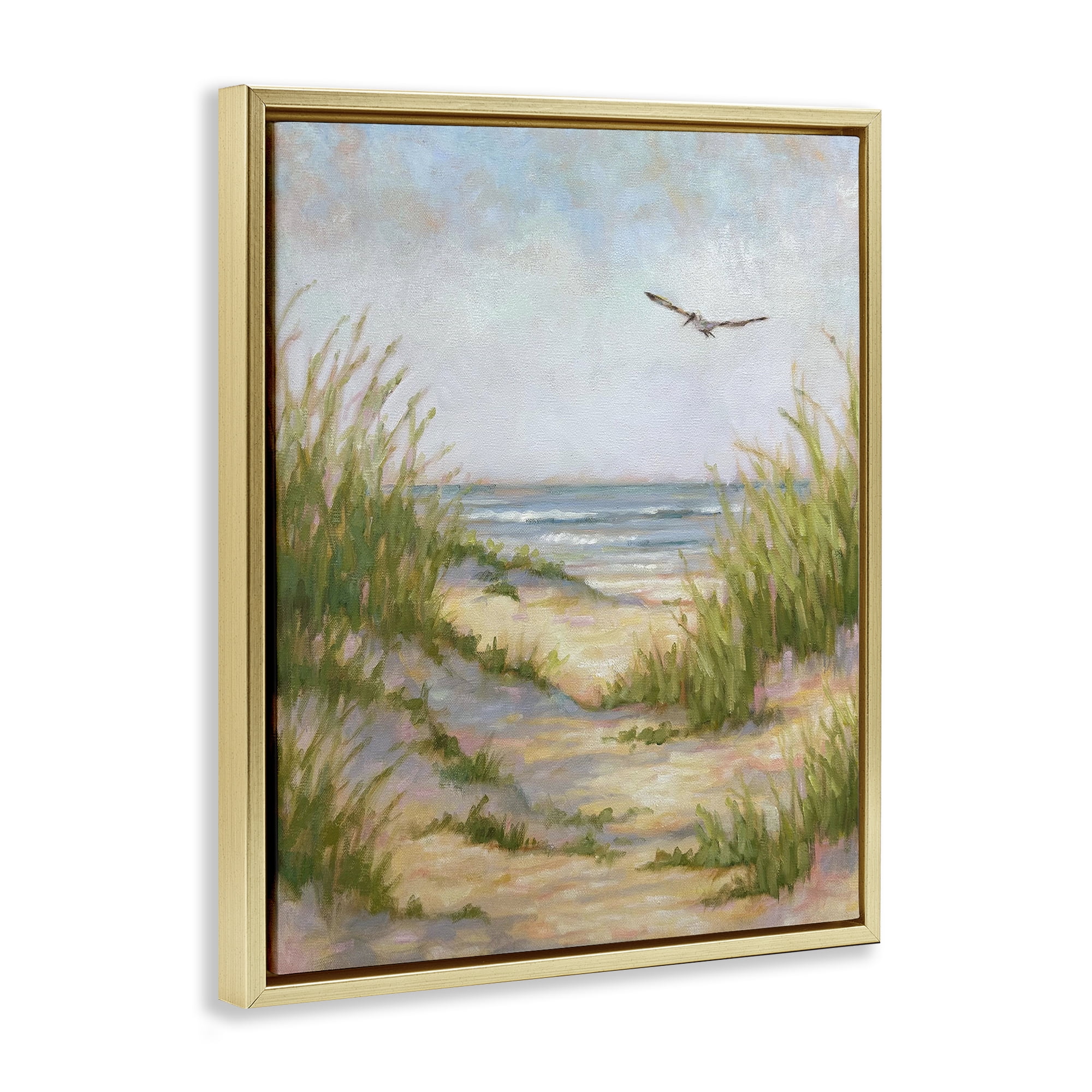Stupell Industries Peaceful Beach Sand Dunes Gold Framed Floater Canvas Wall Art, design by Linda Sperruzzi