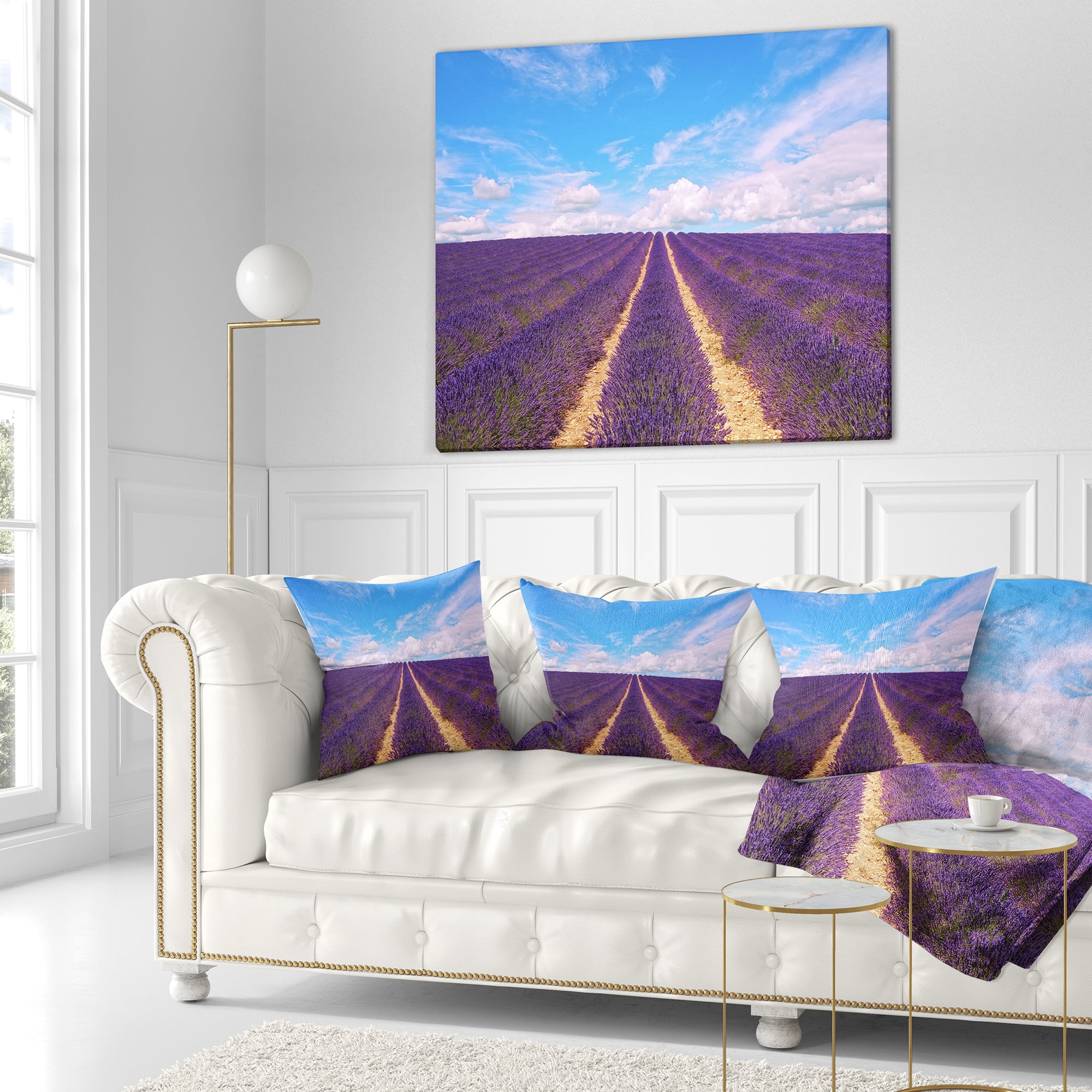 Designart Blooming Lavender Flower Field - Landscape Wall Throw Pillow - 16x16
