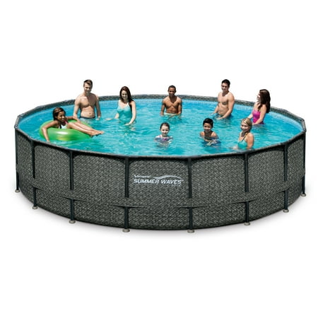 Summer Waves Elite 18' x 48" Premium Frame Above Ground Swimming Pool with Dark Wicker Print, Filter Pump System And Deluxe Accessory Set