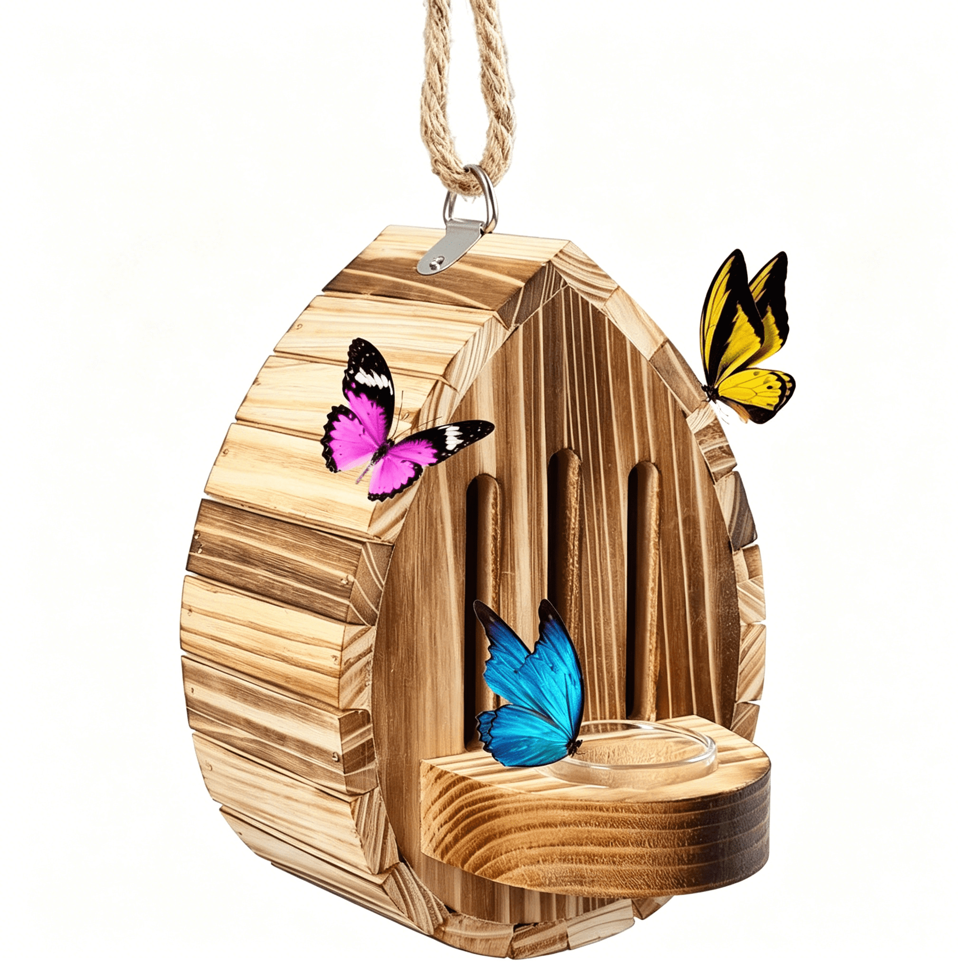 ACDANC Butterfly House Wooden Habitat Natural Nesting Box Garden House with Feeder Hanging for Bee Butterfly Ladybirds for Garden Outside Open Door