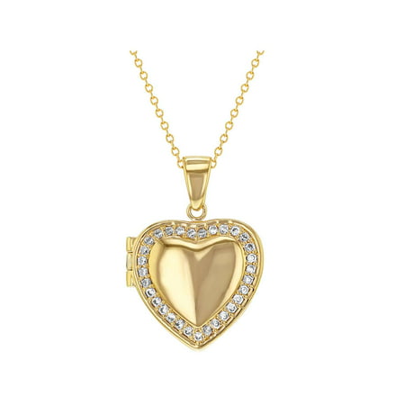 18k Gold Plated Clear CZ Heart Shaped Locket Pendant Necklace Girls Teens