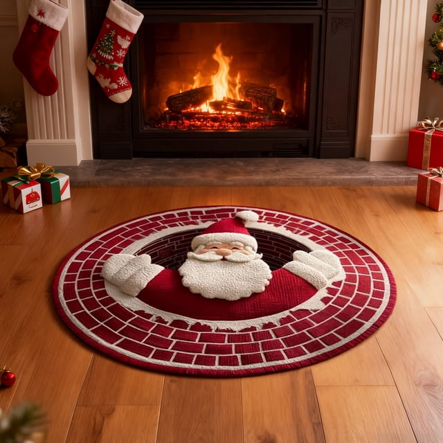 ZZkhGO Christmas Area Rugs, Non-Slip Round Carpet with Optical Illusion, Washable Floor Mat for Living Room