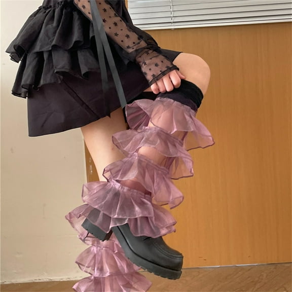 EnJoCho Women's Gyaru Fluffy Leg WarmersGoth Leg Warmers Rib Knit Lolita Girls Boot Socks