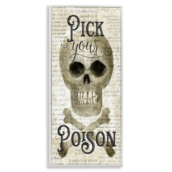 Stupell Industries Eclectic Pick Your Poison Skull White Framed Giclee Art, 13 x 30, by Deane Beesley