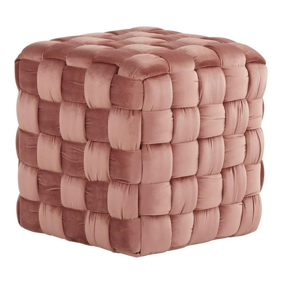 LumiSource Blush Pink Velvet Braided Square 16" Ottoman