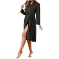 thumbnail image 4 of INSPIRE CHIC Women Robe Long Sleeve V-neck Bathrobe Knit Kimono Long Loungewear Lightweight Sleepwear with Side Pockets S Black, 4 of 5