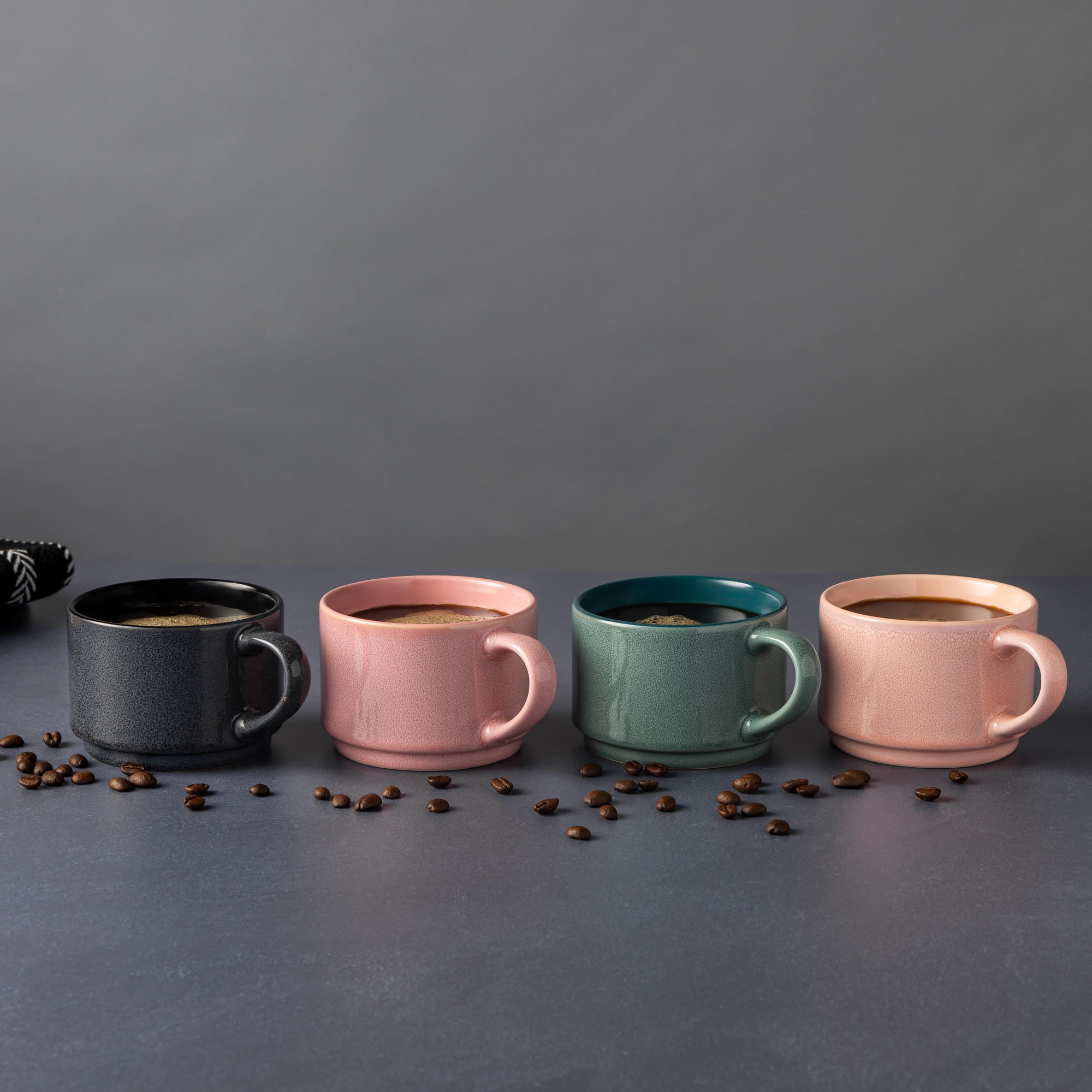 Thyme & Table 4 Pack Stacking Mugs, Reactive Mix of Colors 11.1 fl oz, Stoneware