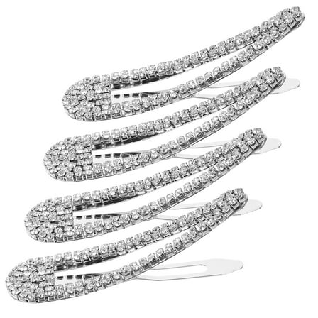 Hemoton  4 Pcs Rhinestone Hair Clip Bobby Pins Clips for Girls Woman Silver