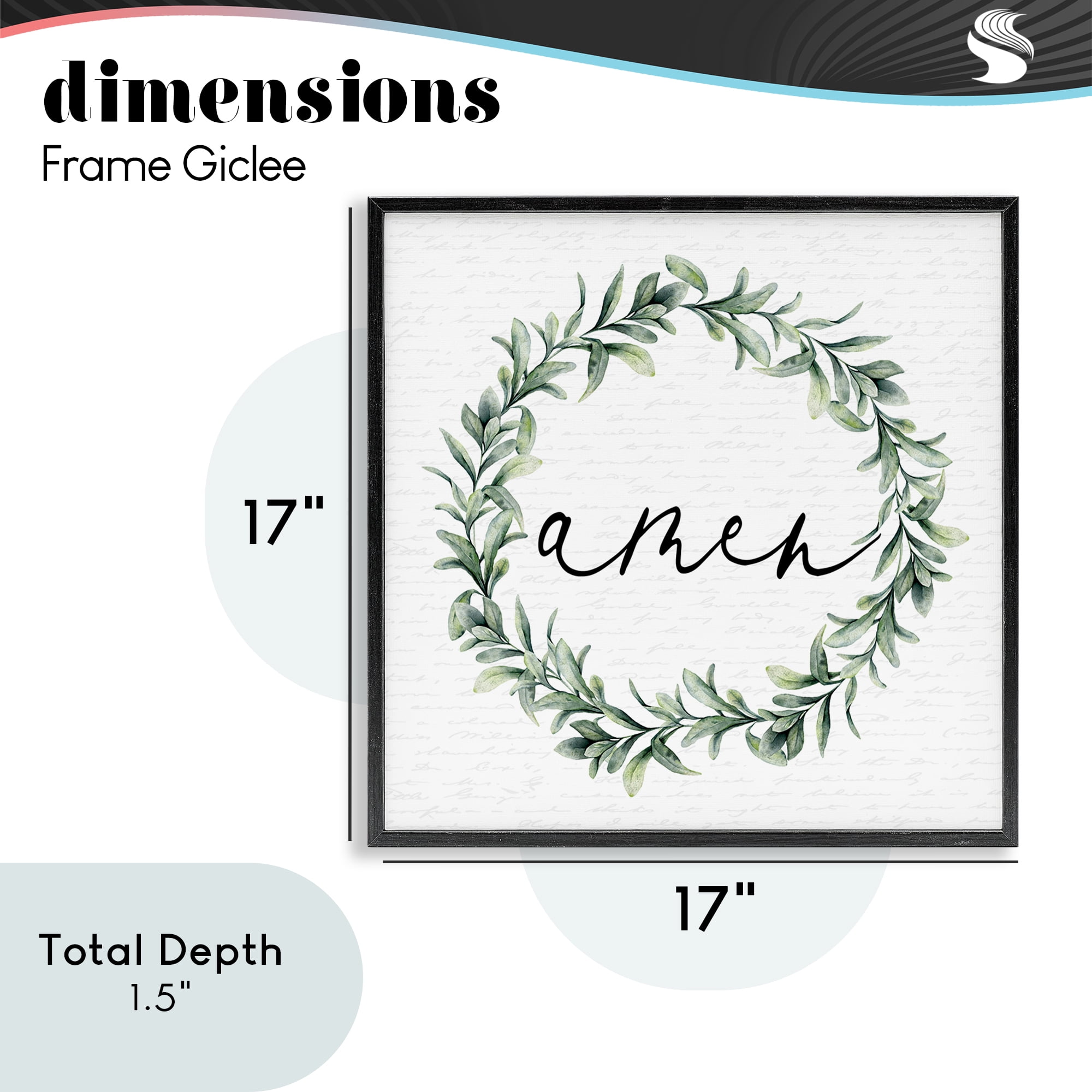 Amen Botanical Wreath & Script Black Framed Giclee Art, design by Lettered and Lined