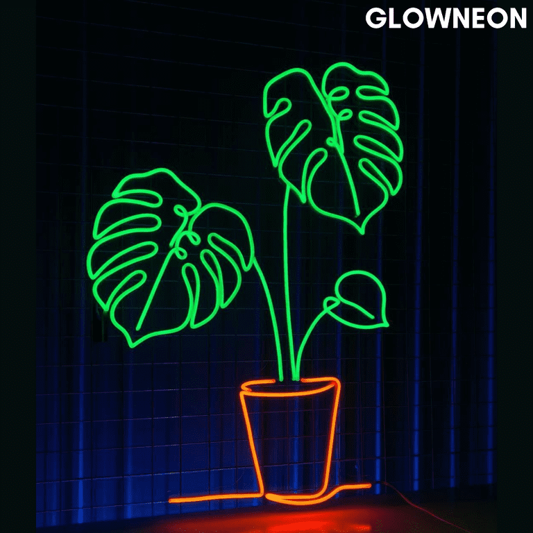 Glowneon Monstera Pot Neon Sign, Tropical Monstera Leaf Led Decor Glowneon Monstera Pot Neon Sign, Tropical Monstera Leaf Led Decor