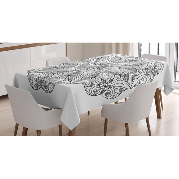 Ambesonne Eastern Tablecloth Rectangular Table Cover, Cosmos, 60"x84", White Black