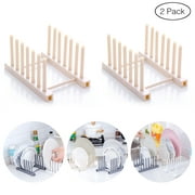 Codream 2 pcs Bamboo Dish Plate Bowl Cup Book Pot Lid Cutting Board Drying Rack Stand Drainer Storage Holder Organizer Kitchen CabinetKeep Dry