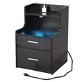 thumbnail image 2 of Kkonetoy Nightstand Set of 2 with Charging Station and LED Lights, Modern Bedside Table with 3 Drawer, Black, 2 of 8