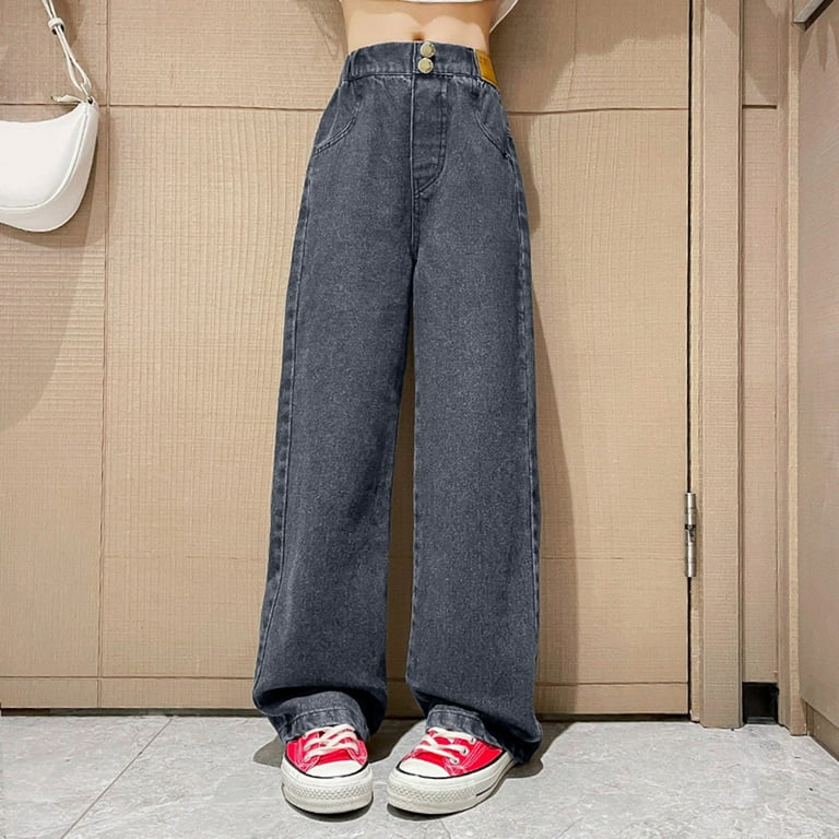 Girls Jeans Elastic High Waist Wide-Leg Palazzo Denim Pants