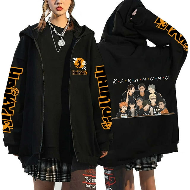 Anime Hoodie Zip Up Jacket Karasuno Plus Size Sweatshirt Harajuku Unisex