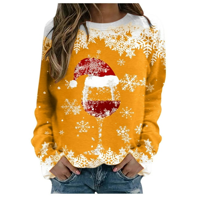 WEAIXIMIUNG Robe Chandail en Molleton Grande Taille Femmes Mode Automne et Hiver Loisirs Vacances Rouge Flocon de Neige Imprimé de Noël Col Rond Manches Longues Sweat à Capuche