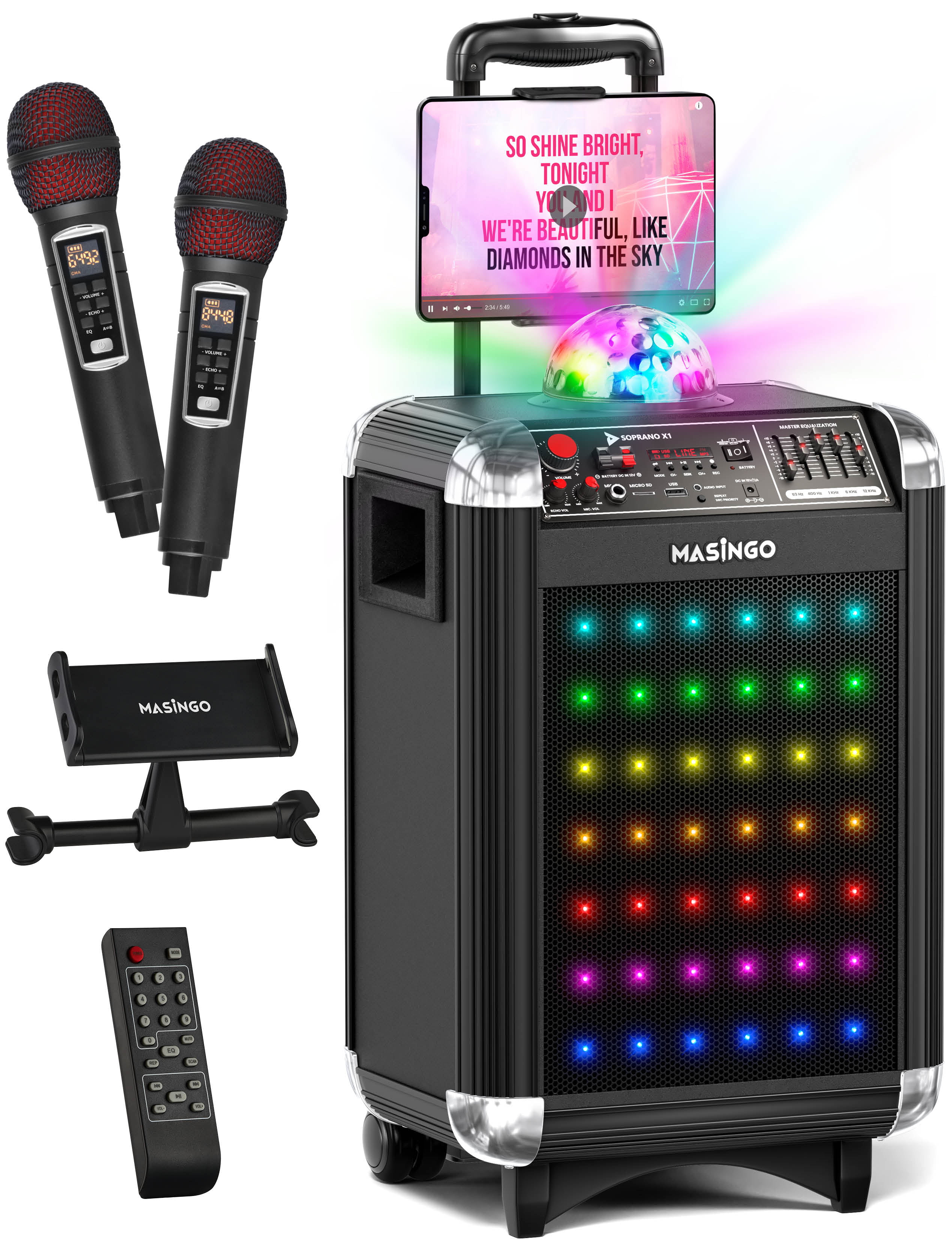 Rechargeable Remote Control Wireless Portable Karaoke Machine Speaker Home Karaoke System Music Player for Kids Adult Party Kids Bluetooth Karaoke Machine with 2 Microphones Black 