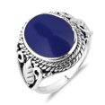 thumbnail image 2 of Vintage Inspired Round Dark Blue Lapis Leaf Accent Sterling Silver Ring – 10, 2 of 5