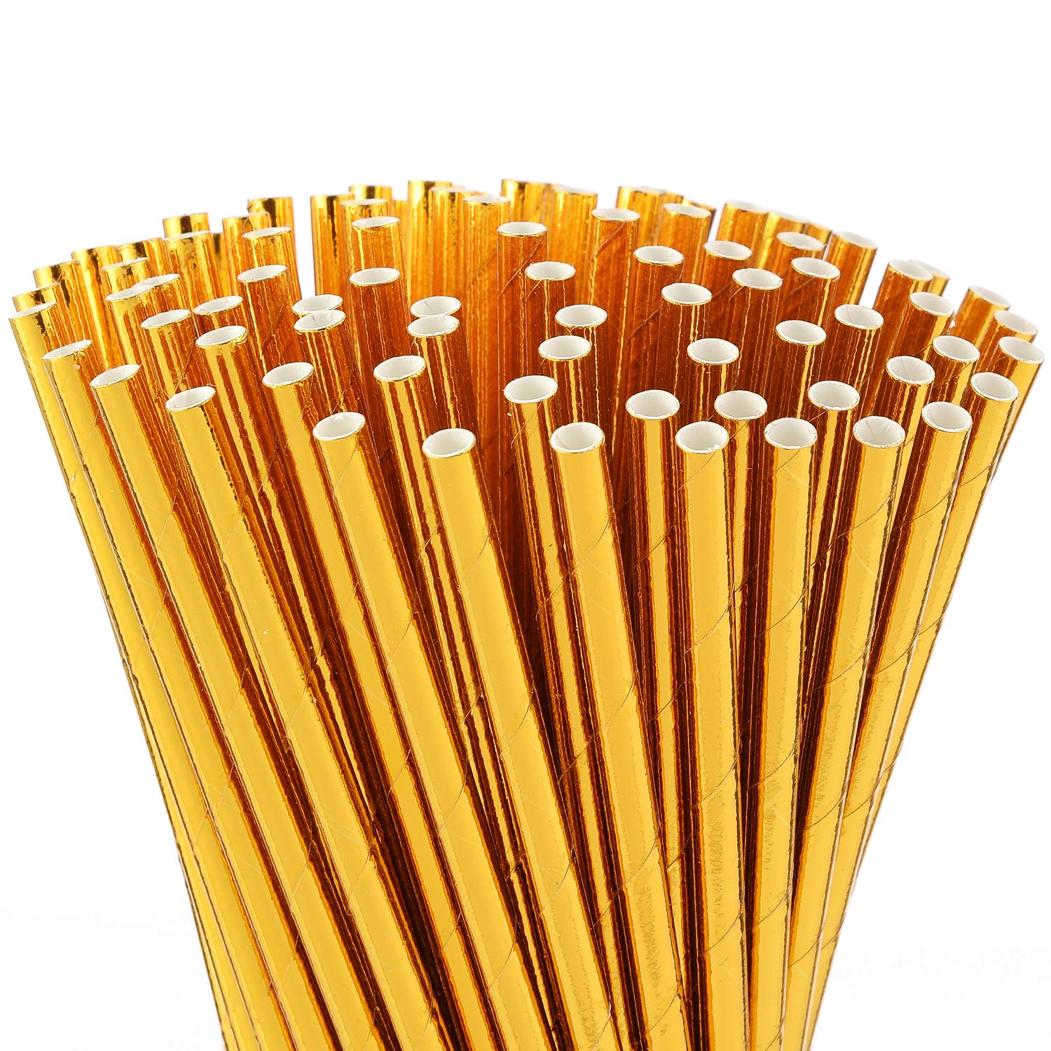 Gold Foil Paper Straws, Biodegradable Disposable Party Drinking Straws