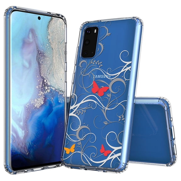 Aquaflex Transparent Clear Flexible Shock Absorbing Phone Case Cover Suitable for Samsung Galaxy S20 6.2" - Butterfly Garden
