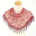 thumbnail image 5 of Lady Triangle Shawl Wrap Fashion Elegant Hollow Tassel Lace Floral ScarfDark Coffee, 5 of 5
