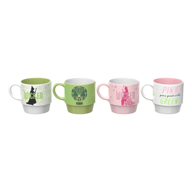 Zak Designs 14oz 4pc Wicked Ceramic Stacking Mugs in Wire Rack