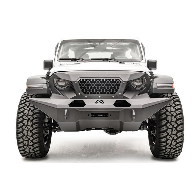 Fab Fours Bumper GR4610-1 Grumper; Modular Full Width Design; Direct Fit; Mounting Hardware Included; With Grille; With D-Ring Mounts; Powder Coated Black Steel; Compatible With Light Bar Mount Insert