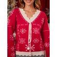 thumbnail image 4 of Suéteres de copos de nieve navideños rojos para mujer, lindos suéteres de peluche con lazo y hombros caídos, blusas de punto acanaladas con cuello en V y manga larga para otoño, 4 of 5