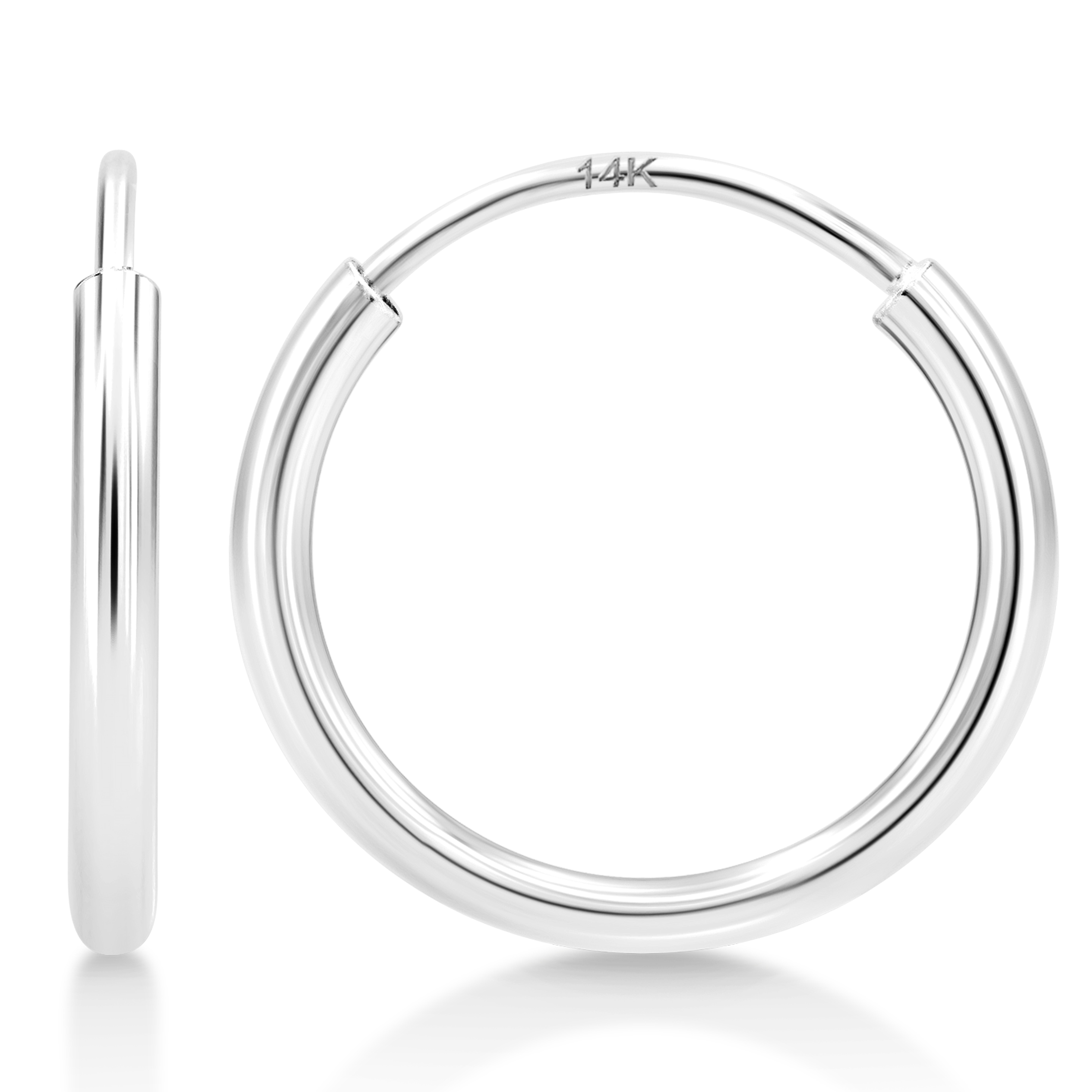KEZEF UltraThin 1mm 14k White Gold Hoop Earrings 10mm Sleek Endless