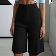 thumbnail image 3 of Loose Shorts Women Long Women's Dressy Bermuda Shorts, High Waist Knee Length Pants with Pockets, Summer Office Work Shorts Black L, 3 of 8