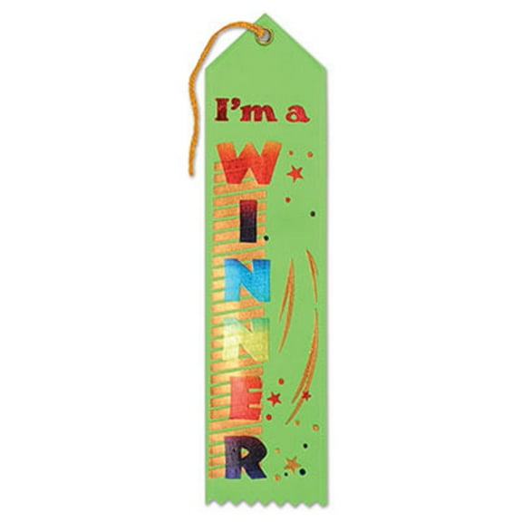 Pack of 6 Green "I'm A Winner Award" School Award Ribbon Bookmarks 8"