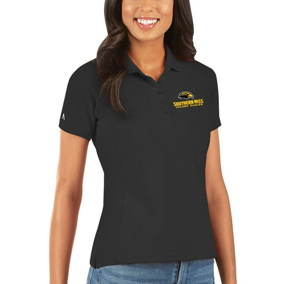 Women's Antigua Black Southern Miss Golden Eagles Legacy Pique Polo