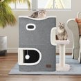 thumbnail image 3 of Dextrus 2-Tier Indoor Cat House,Modern Cat Cube Condo, Cat Cave Bed Playhouse with Scratch Pad and Hideaway Cave,17.7" L x13.7" Wx24.8" H,Gray, 3 of 9