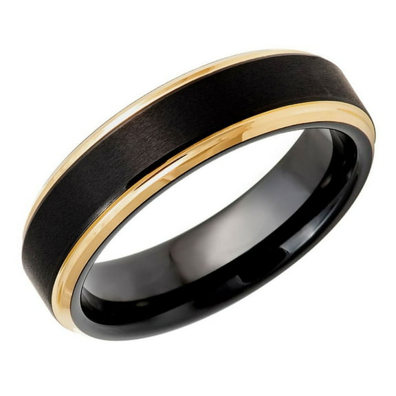 Men's Women's Tungsten Wedding Band Engagement Ring 6mm Black & Gold Plated Ring, SZ 13