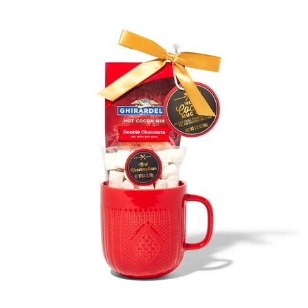 Thoughtfully Hot Chocolate Gift Set, Ghirardelli Double Chocolate Cocoa Mix, Mini Marshmallows & Ceramic Mug for Valentine's Day Gifts, 1 Packet