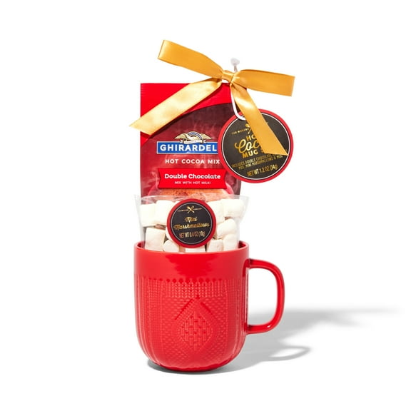 Thoughtfully Hot Chocolate Gift Set, Ghirardelli Double Chocolate Cocoa Mix, Mini Marshmallows & Ceramic Mug for Valentine's Day Gifts, 1 Packet