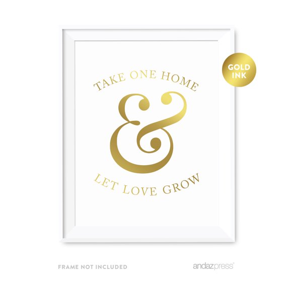 Let Love Grow Plant Seed Favors Metallic Gold Wedding Party Signs