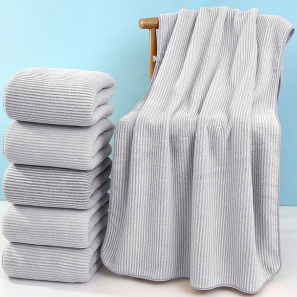 Xuyuer Grande Serviette de Bain Épaisse en Molleton Corail à Rayures 28x55po - pour Salle de Bain, Bain Principal, Bain d'Invités, Gym, Spa, Piscine - Douce, Épaisse, Absorbante, Lavable à la Machine - Grande Drap de Bain, Gris