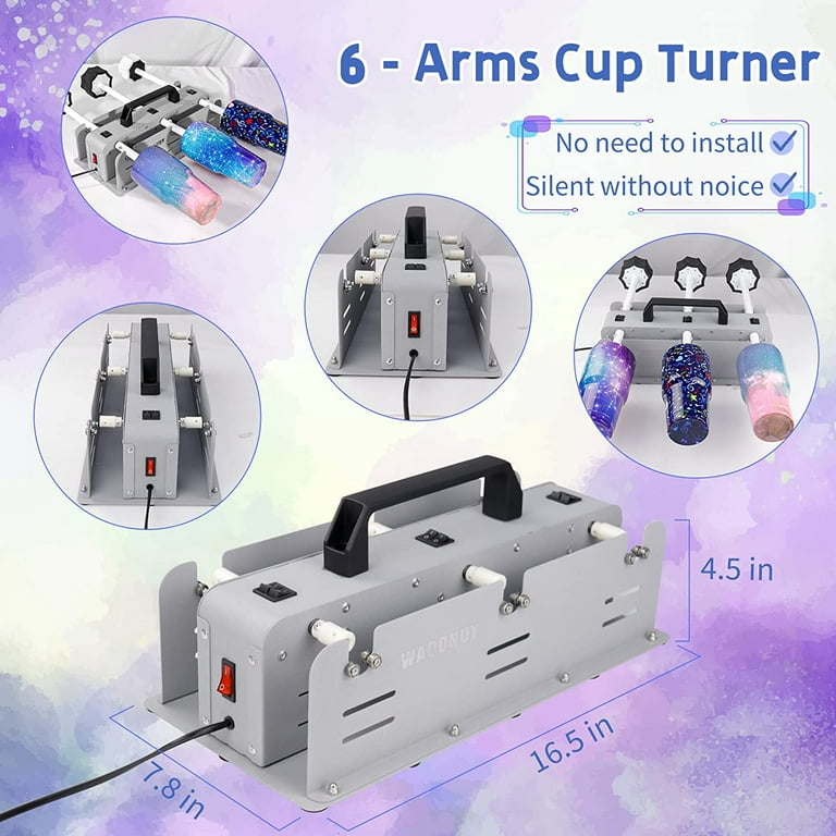 6 Cup Turner for Crafts Tumbler, Cup Turners for Tumblers Starter Kit with  6 Independent Switch, Multi Tumbler Spinner Machine Kit for DIY Epoxy  Glitter Tumblers 
