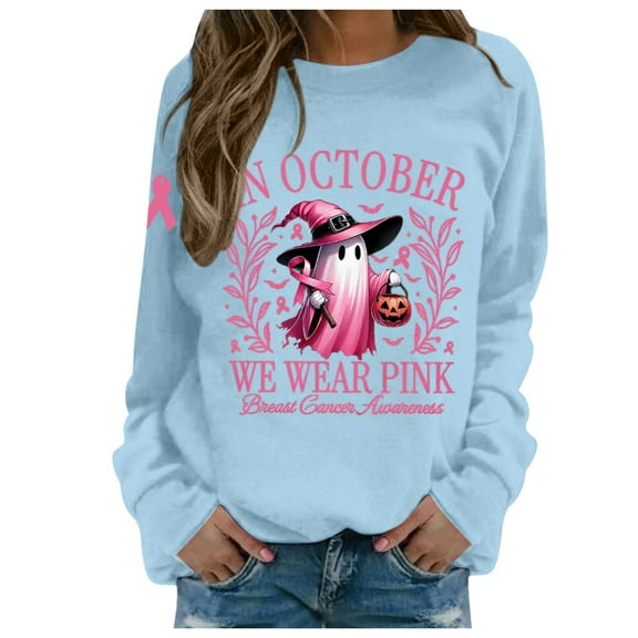 KDFJPTH Sweatshirt for Women Graphic Trendy Stand Alone In October We Wear Witch Cancer Awareness Print Hoodie Color Tops