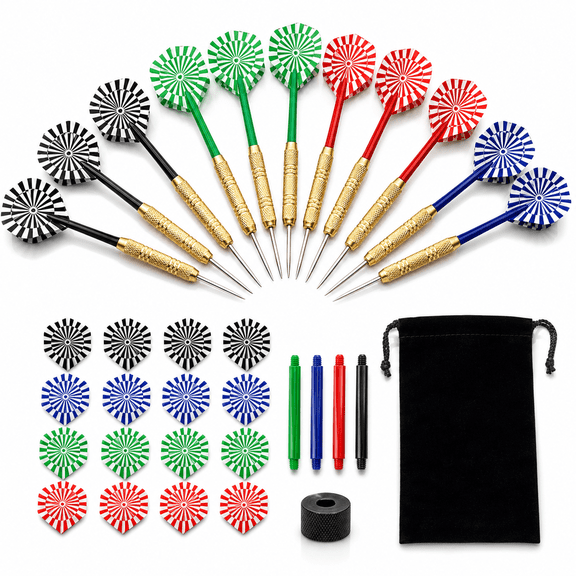 18 Grams Classic Professional Stainless Steel Metal Tip Darts Set with Dart Sharpener,Extra Shafts and Extra Flights for Game Room,Bar - 12Pack