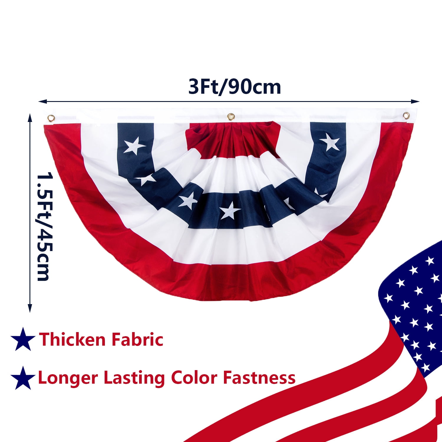 1.5 x3 Ft USA Pleated Fan Flag, American Patriotic Flag Bunting for Outside, Bunting Flags Outdoor Indoor for 4th of July Decorations (Set of 10)