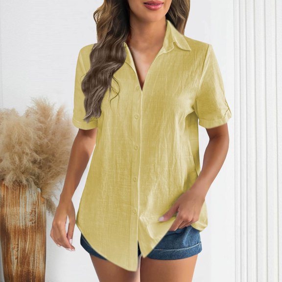 Chbgutlmr Button down Shirts for Women Short Sleeve Turn down Collar Loose Fitting Tops Casual Summer Lightweight T-Shirts